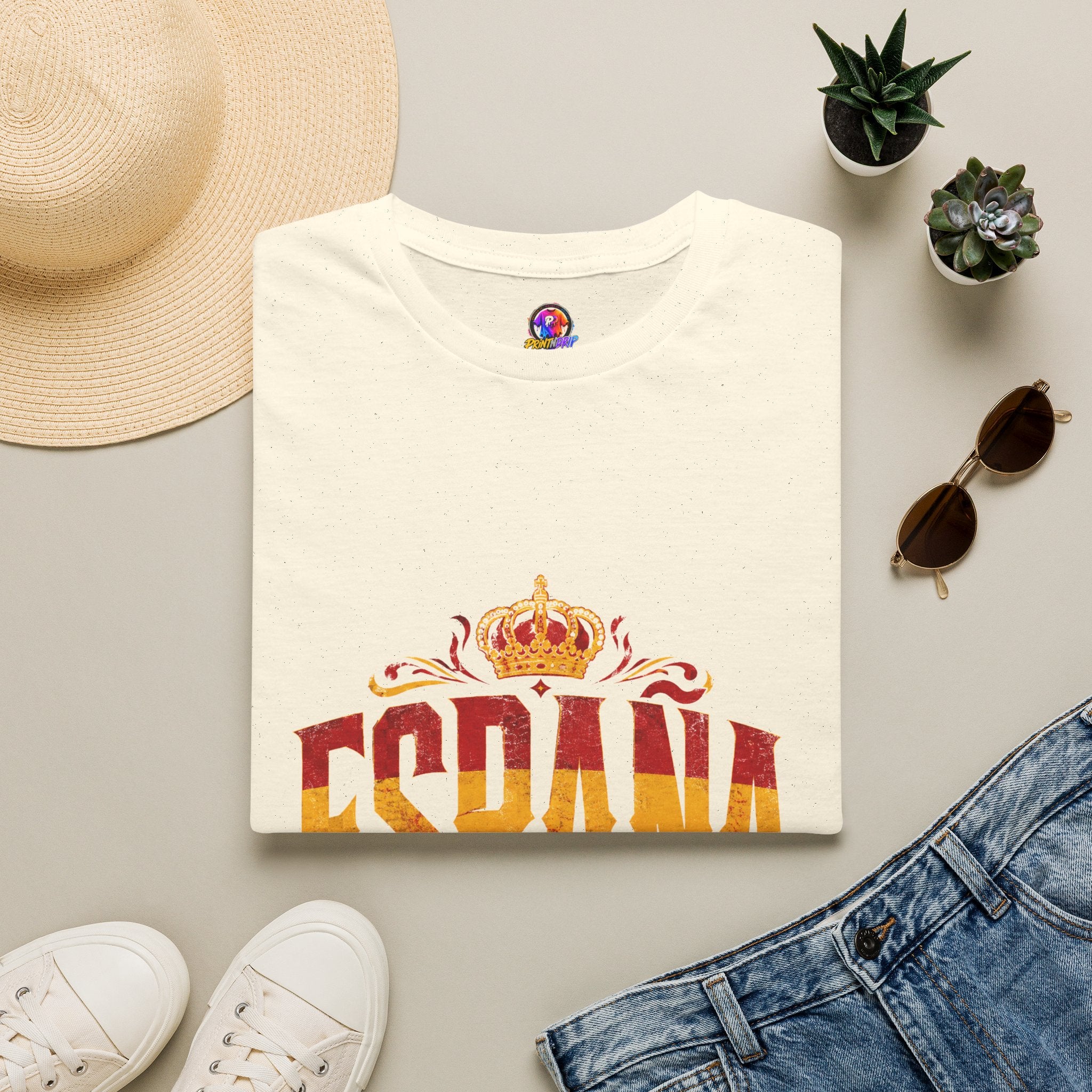 Spain Crown Graphic T-Shirt — Spanish Flag Vintage Crest Tee