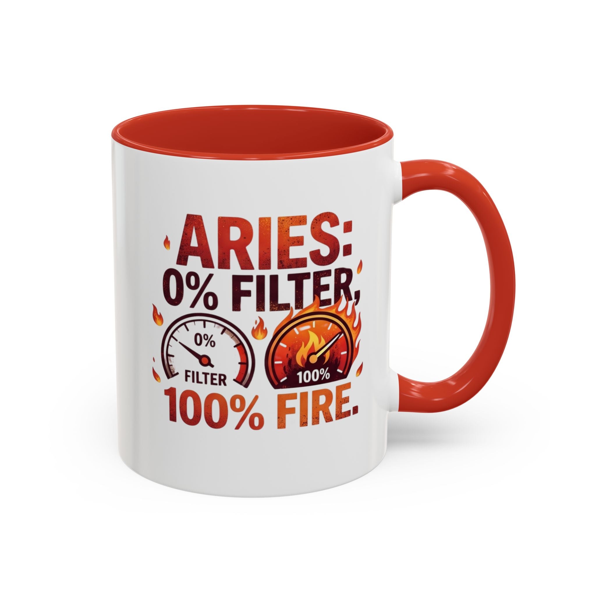 Aries Coffee Mug — "0% Filter, 100% Fire" Zodiac Astrology Mug