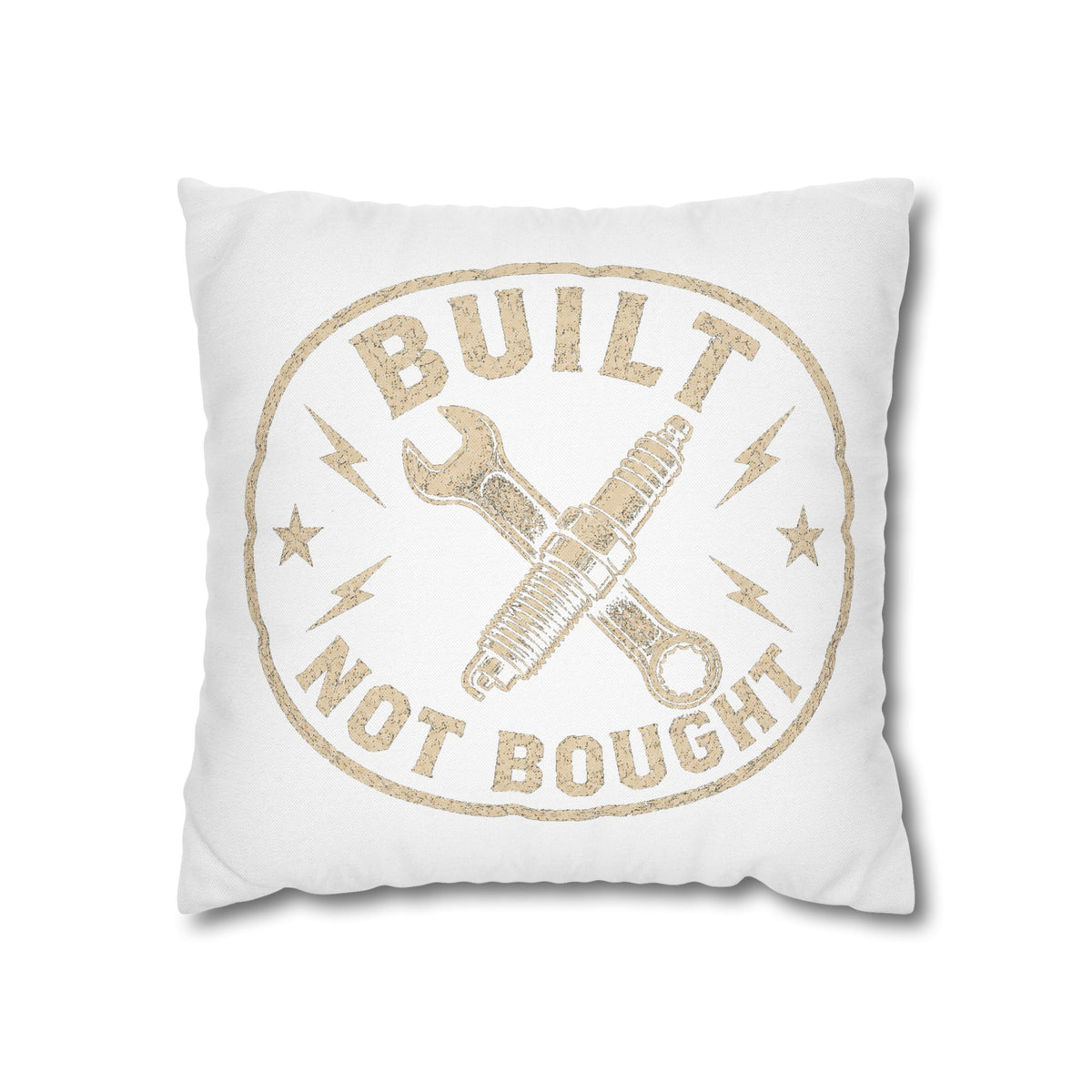 Built Not Bought Decorative Pillowcase Milo Bailey Dog Dad Mom — Mechanic Tool Wrench Spark Plug Graphic