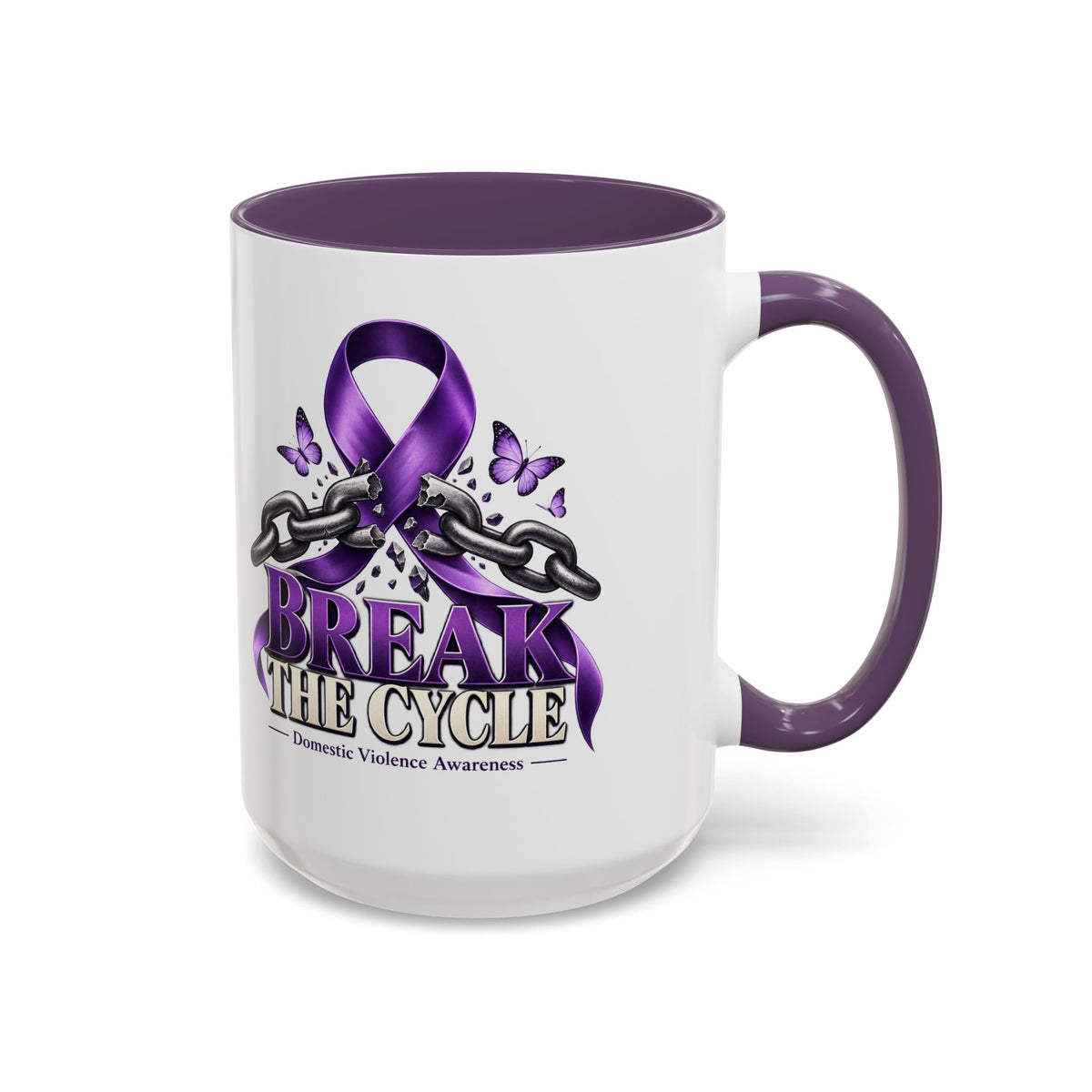 Break the Cycle Coffee Mug – Domestic Violence Awareness Purple Ribbon (11/15oz)