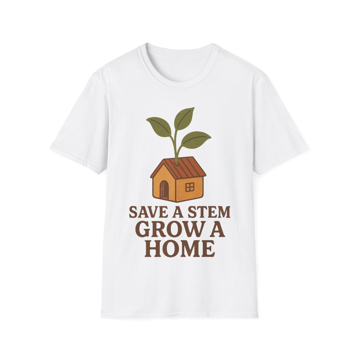 "Save A Stem Grow A Home" Cute Houseplant Sprout Tee - Aesthetic Plant Parent Gardener White T-Shirt - Trending Now - September 2026