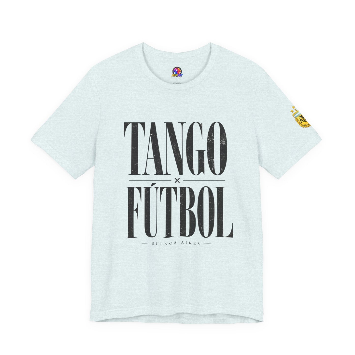 Argentina - Tango y Fútbol Graphic Tee - Bold Serif Soccer & Dance Shirt