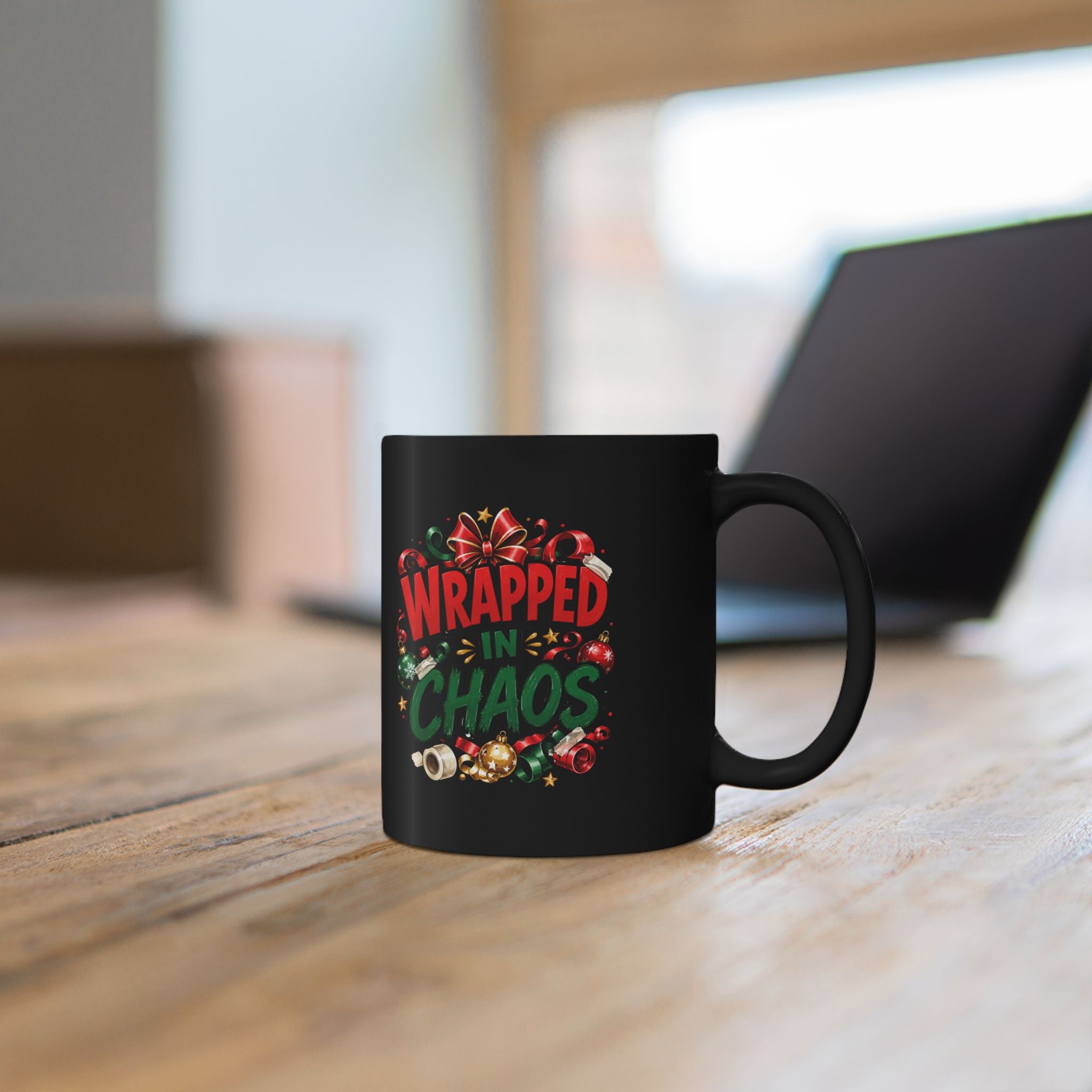 Wrapped in Chaos Christmas Mug — Funny Holiday Coffee Cup