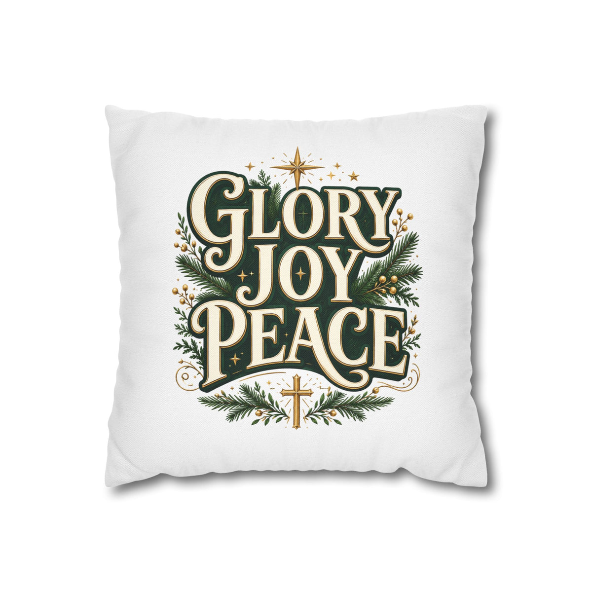 Christmas Pillowcase — "Glory Joy Peace" Decorative Holiday Throw Pillow Cover