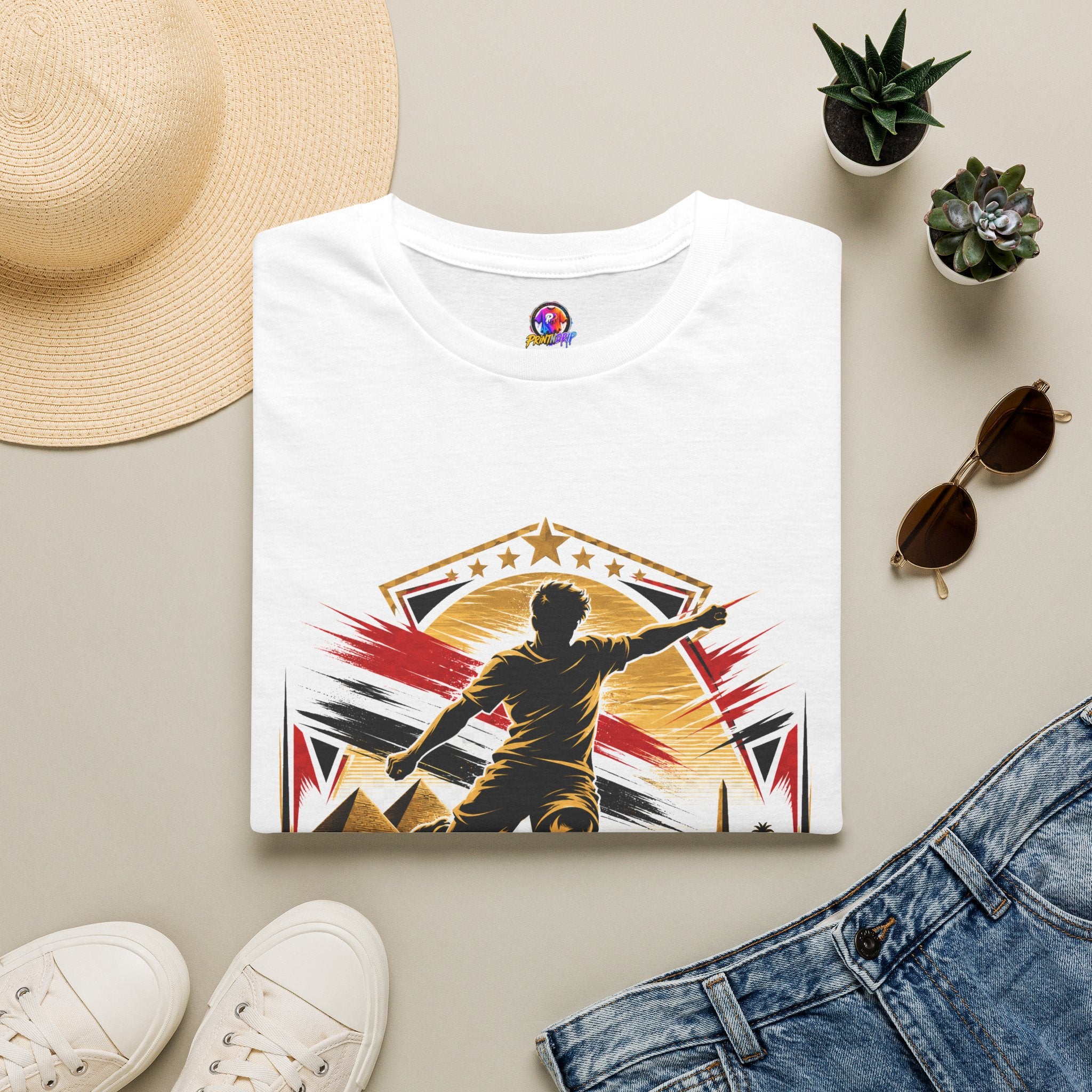 Egypt Soccer Player Nile Fire Graphic T-Shirt — Retro Athletic Team Tee