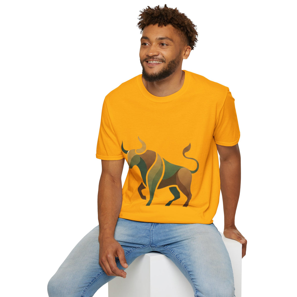 Bull Graphic T-Shirt — Earth Tone Geometric Taurus Design