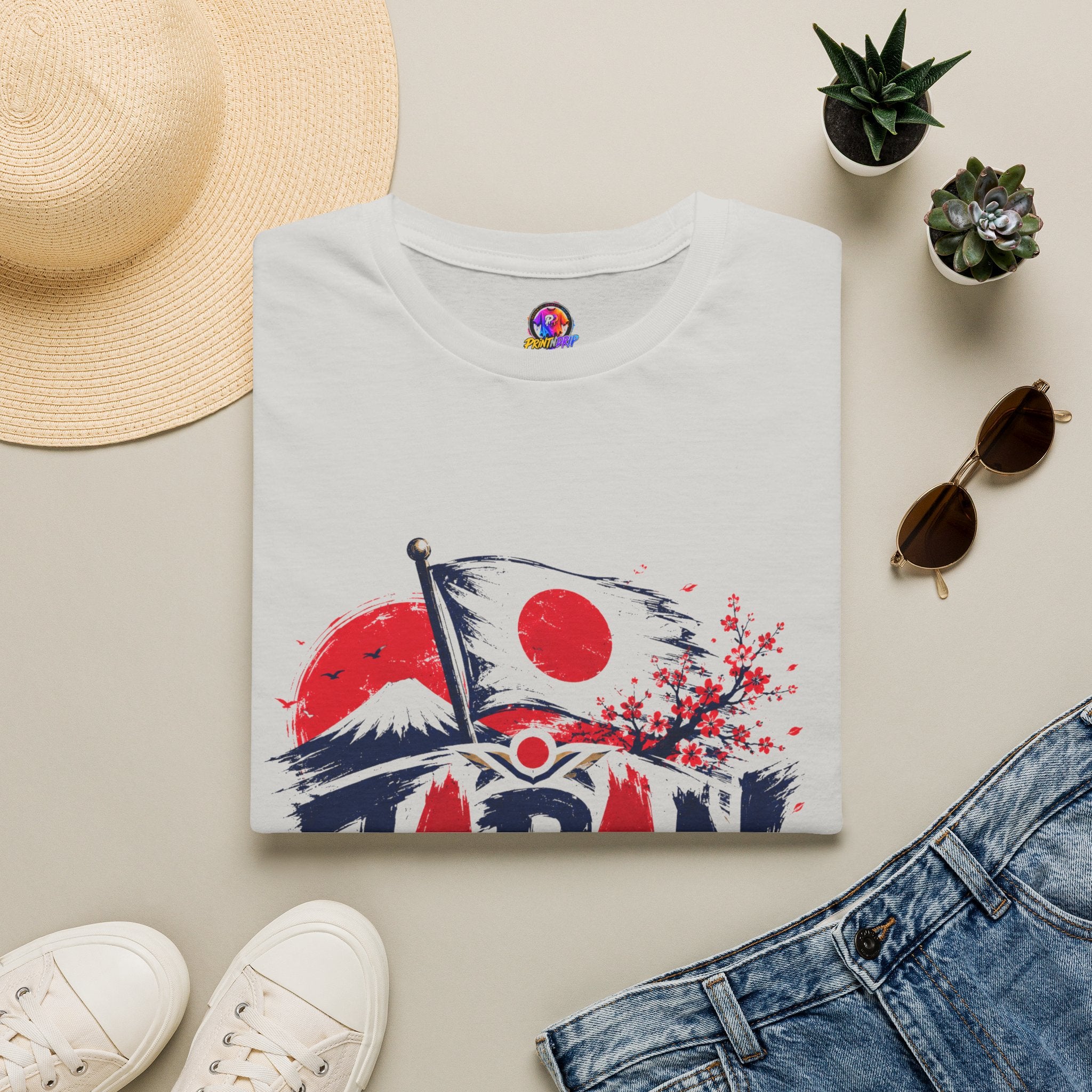 Japan Soccer T-Shirt — Japanese Flag & Cherry Blossom Football Graphic