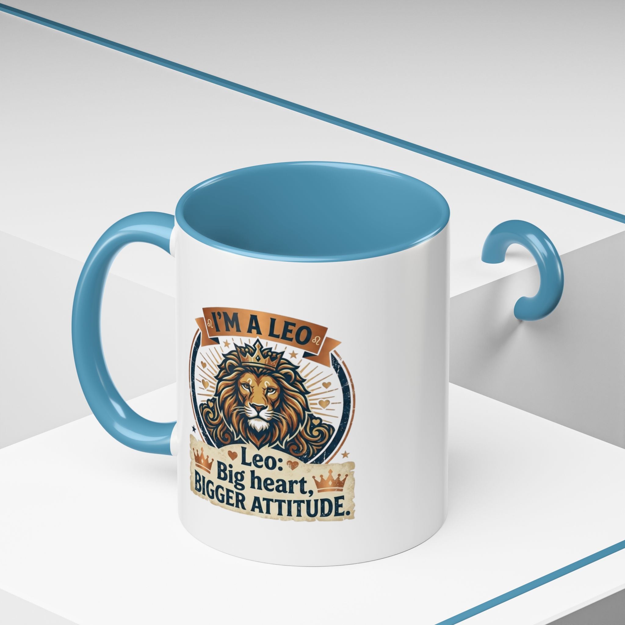 Leo Coffee Mug — "I'm a Leo: Big Heart, Bigger Attitude" Zodiac Accent Mug (11/15oz)