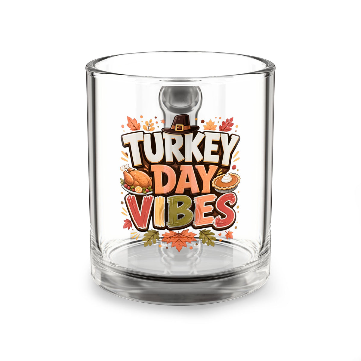 Turkey Day Vibes 10oz Glass Mug — Thanksgiving Coffee & Tea Cup