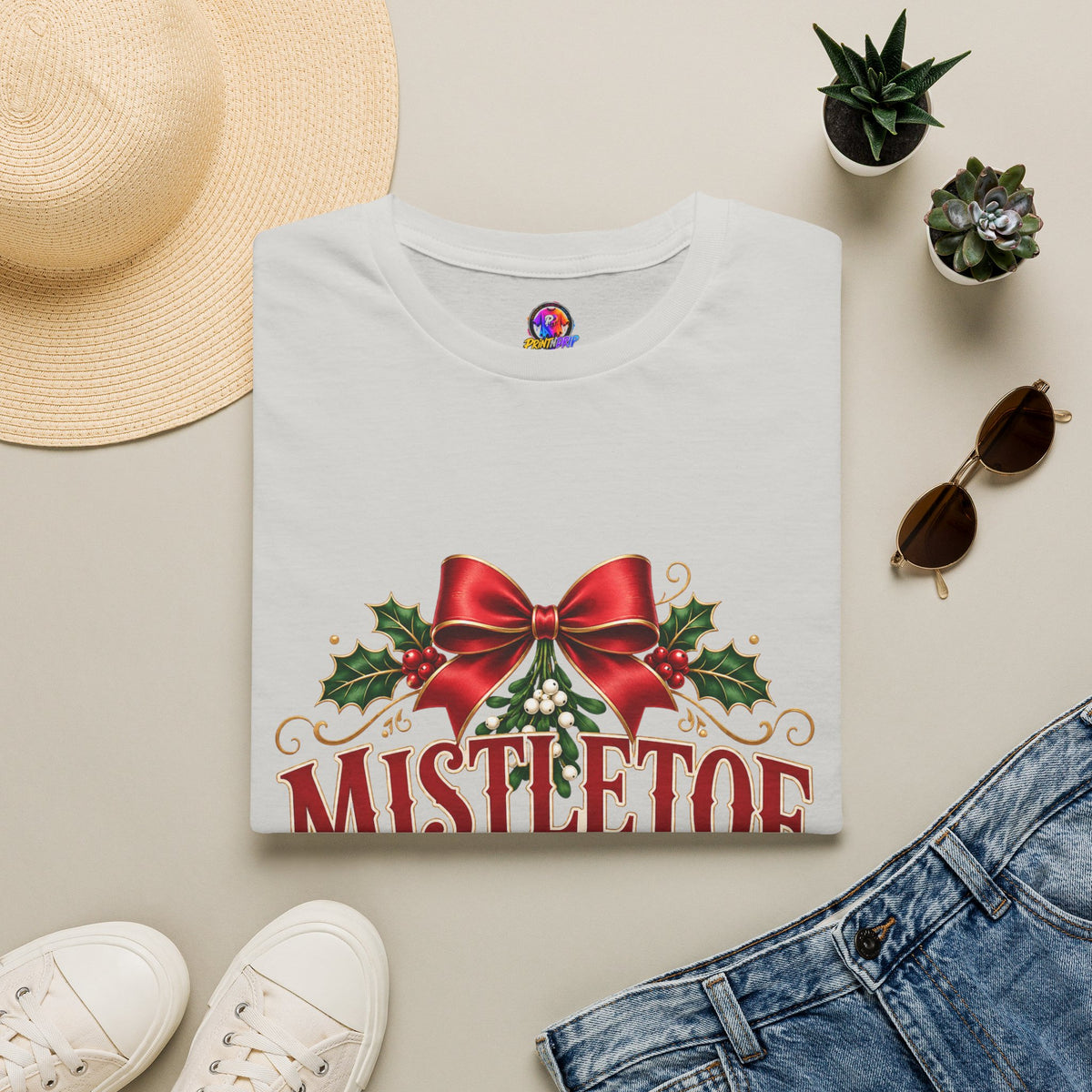 Mistletoe Mama T-Shirt — Festive Christmas Holiday Tee with Bow & Holly
