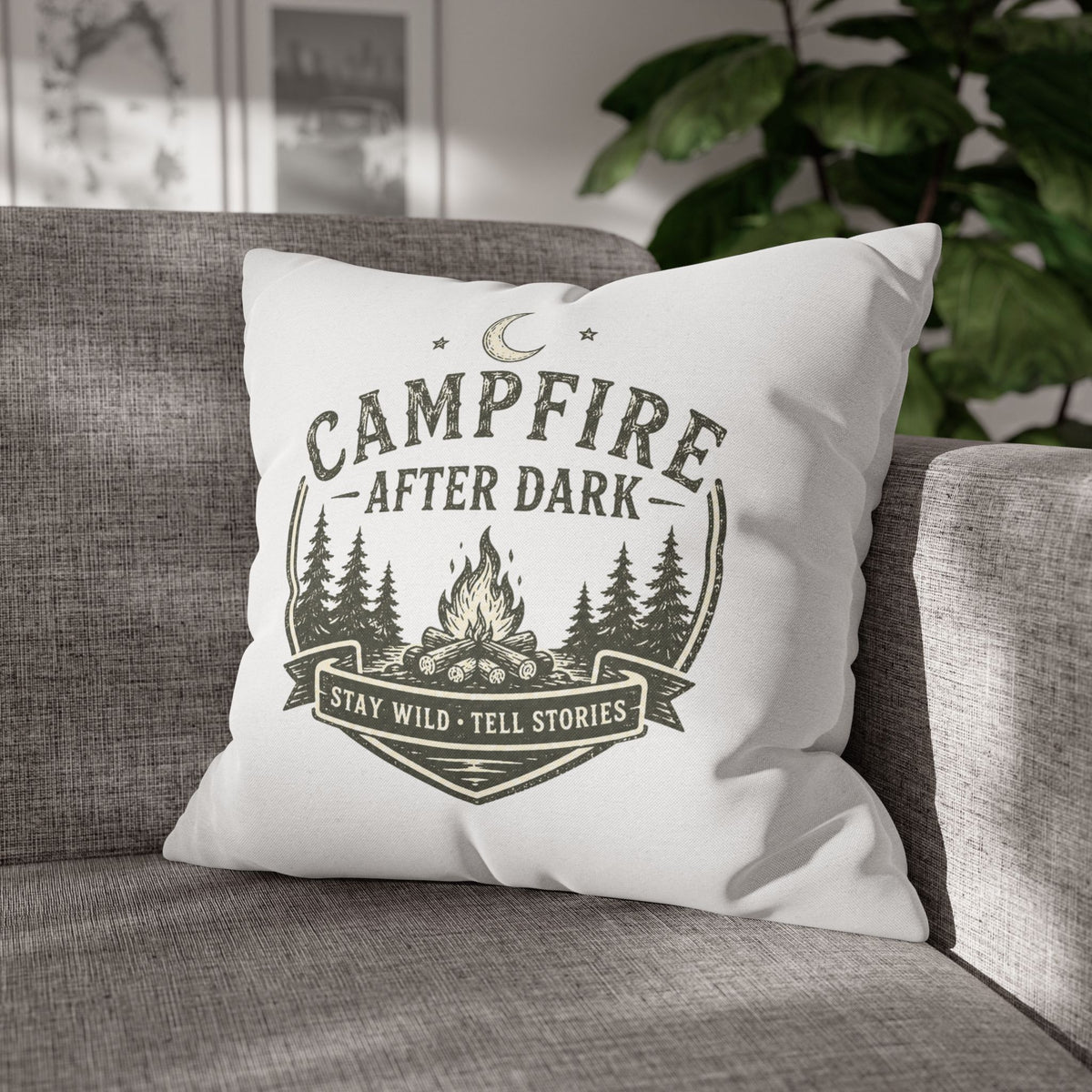 Campfire After Dark Pillowcase Milo Bailey Dog Dad Mom — Rustic Camping Throw Pillow Cover