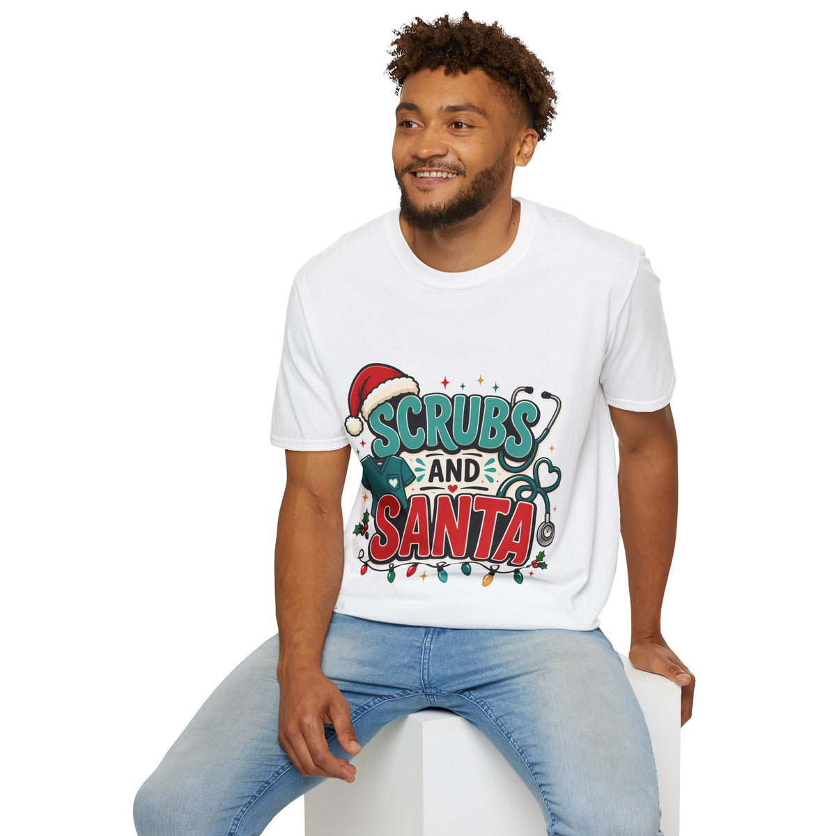 Scrubs and Santa Christmas T-Shirt — Cute Holiday Nurse Tee