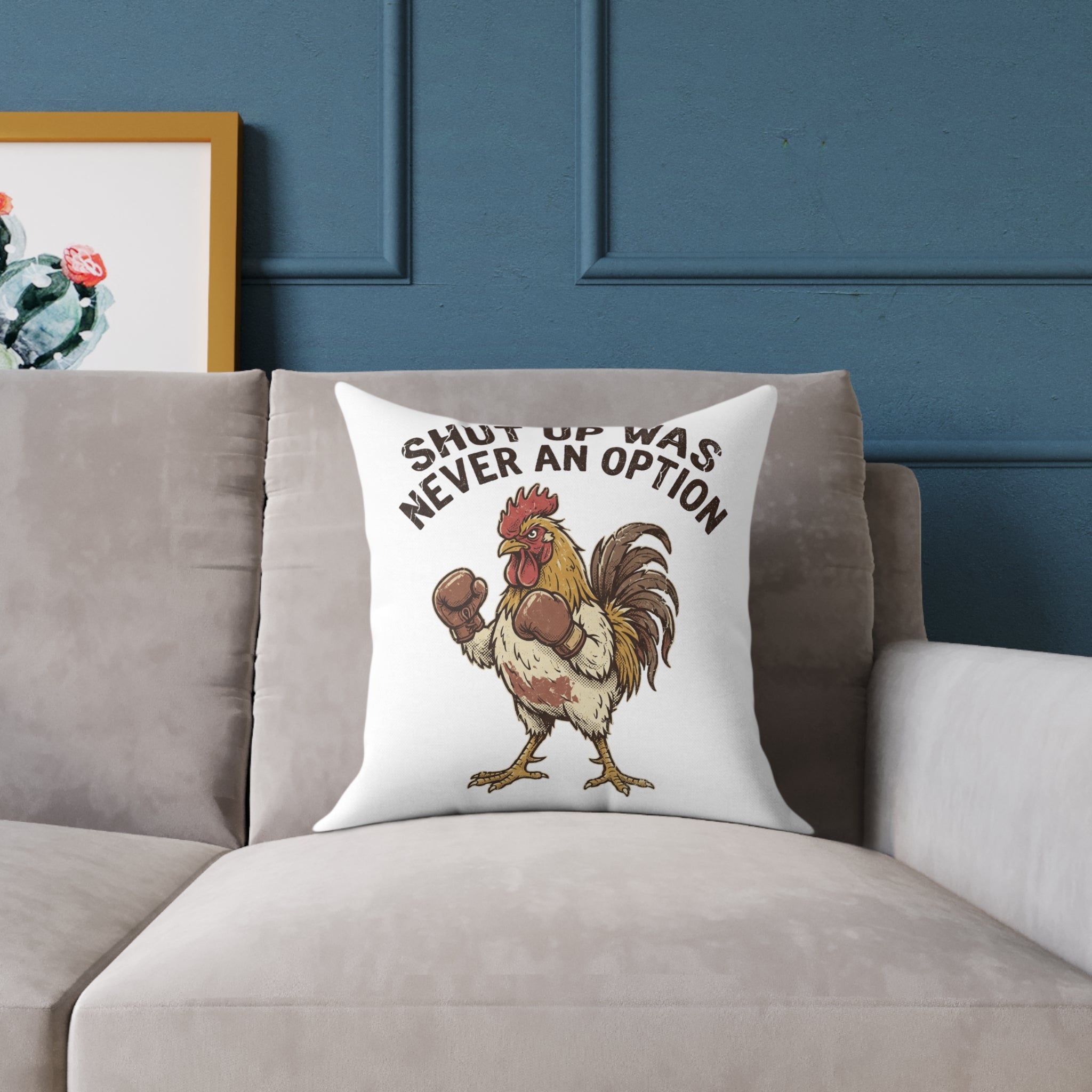 Rooster Boxing Pillow — Funny "Shut Up" Funny Farm Animal Throw Pillow