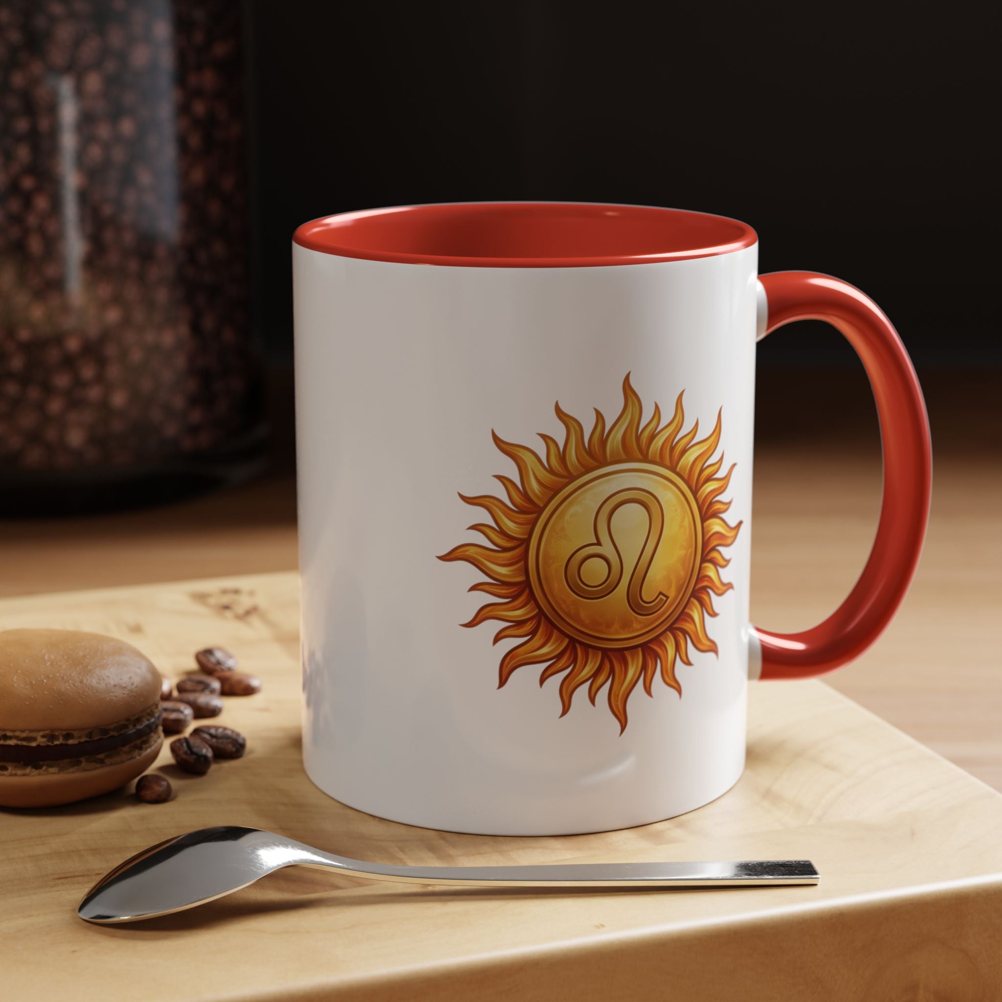 Leo Zodiac Sun Coffee Mug — Astrology Gift, Bold Sun & Leo Symbol Accent Mug