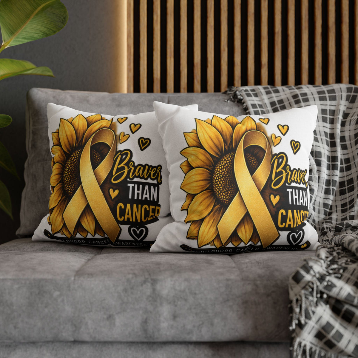 Childhood Cancer Brave Than Cancer Sunflower Ribbon Square Pillowcase