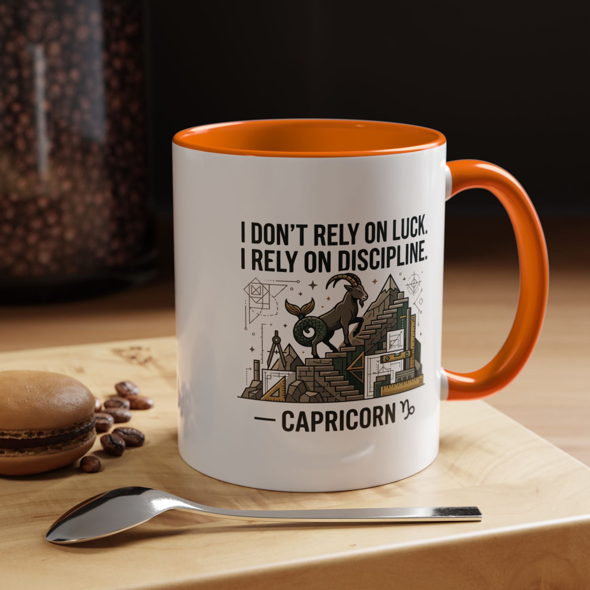 Capricorn Coffee Mug — “I Don’t Rely on Luck. I Rely on Discipline.” Accent Ceramic Mug