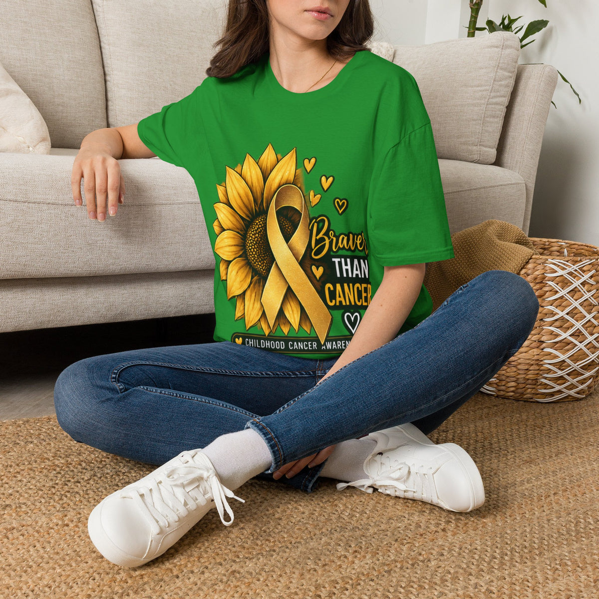 Braver Than Cancer Childhood Cancer Awareness Sunflower T-Shirt