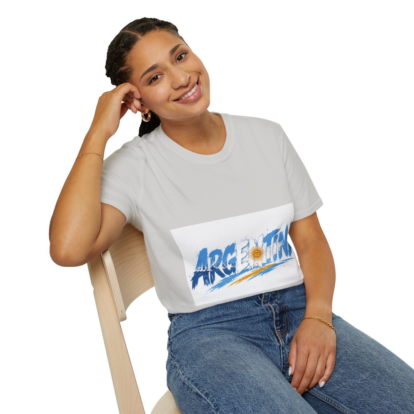 Argentina Graphic T-Shirt — Argentina Typography Tee with Sun & Flag Colors