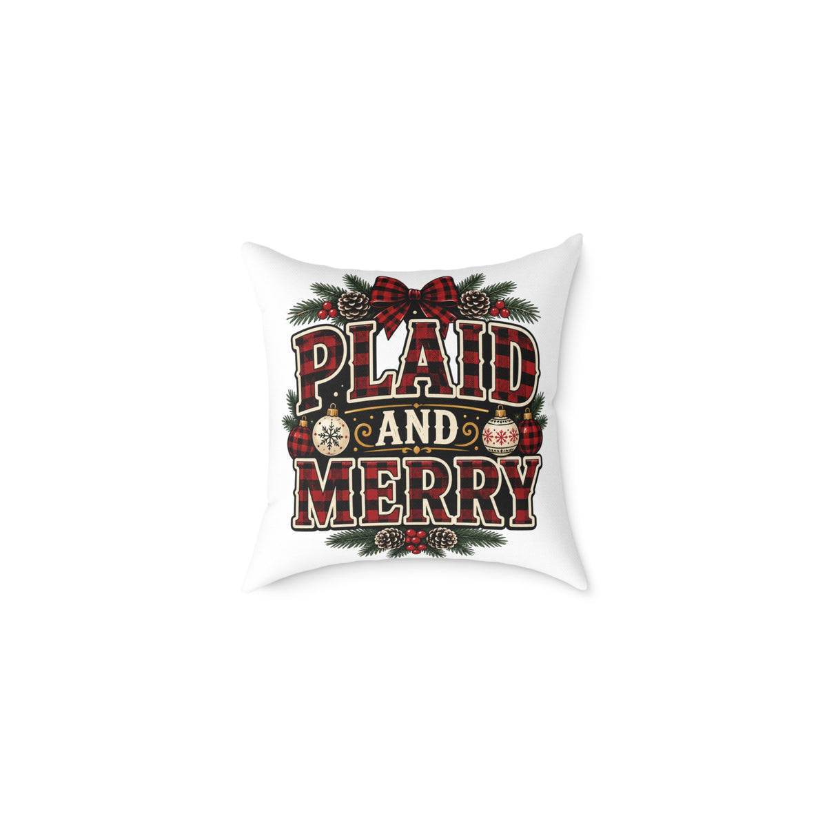 Plaid and Merry Christmas Throw Pillow