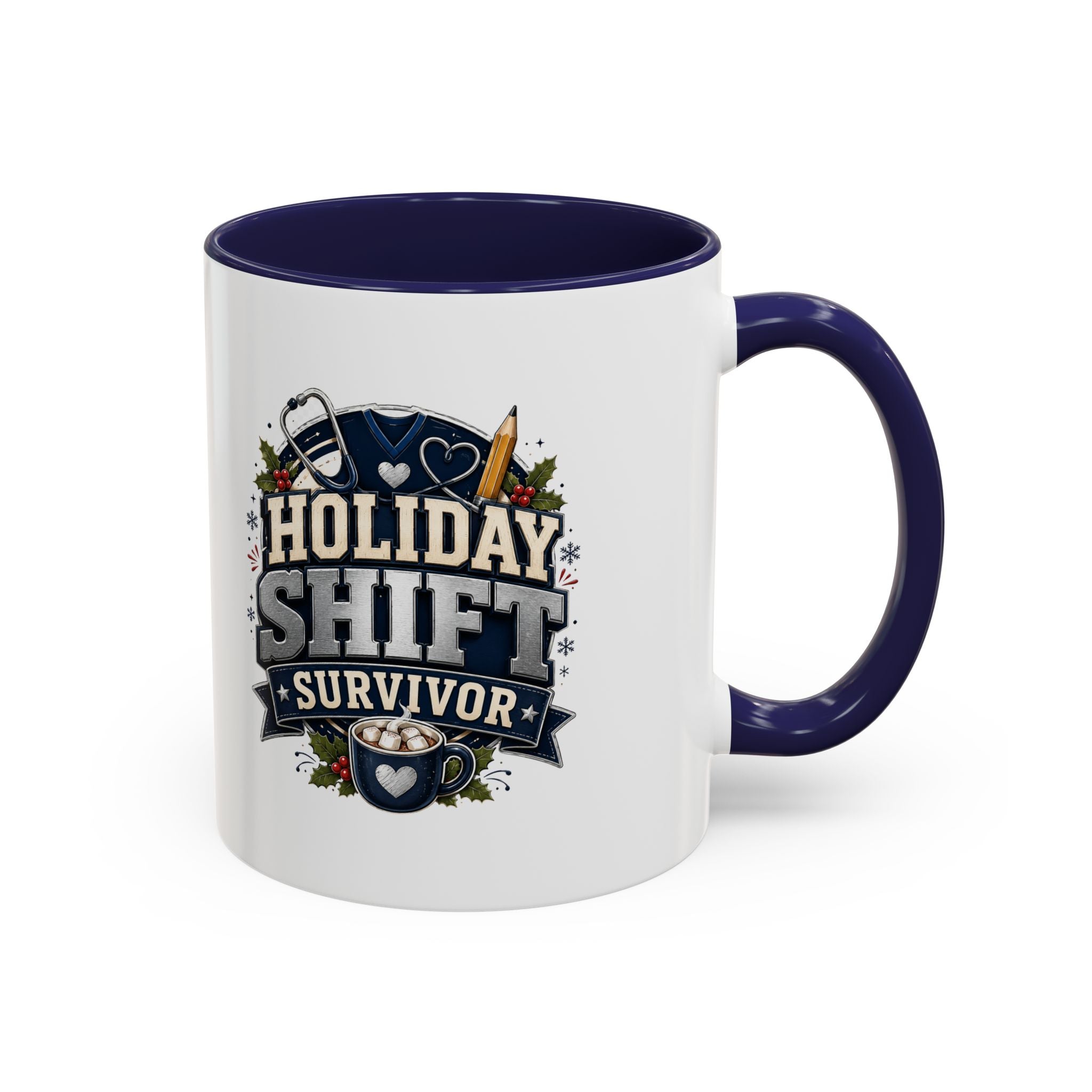 Modern Day Christmas Holiday Shift Survivor Accent Coffee Mug – Nurse & Healthcare Worker Gift
