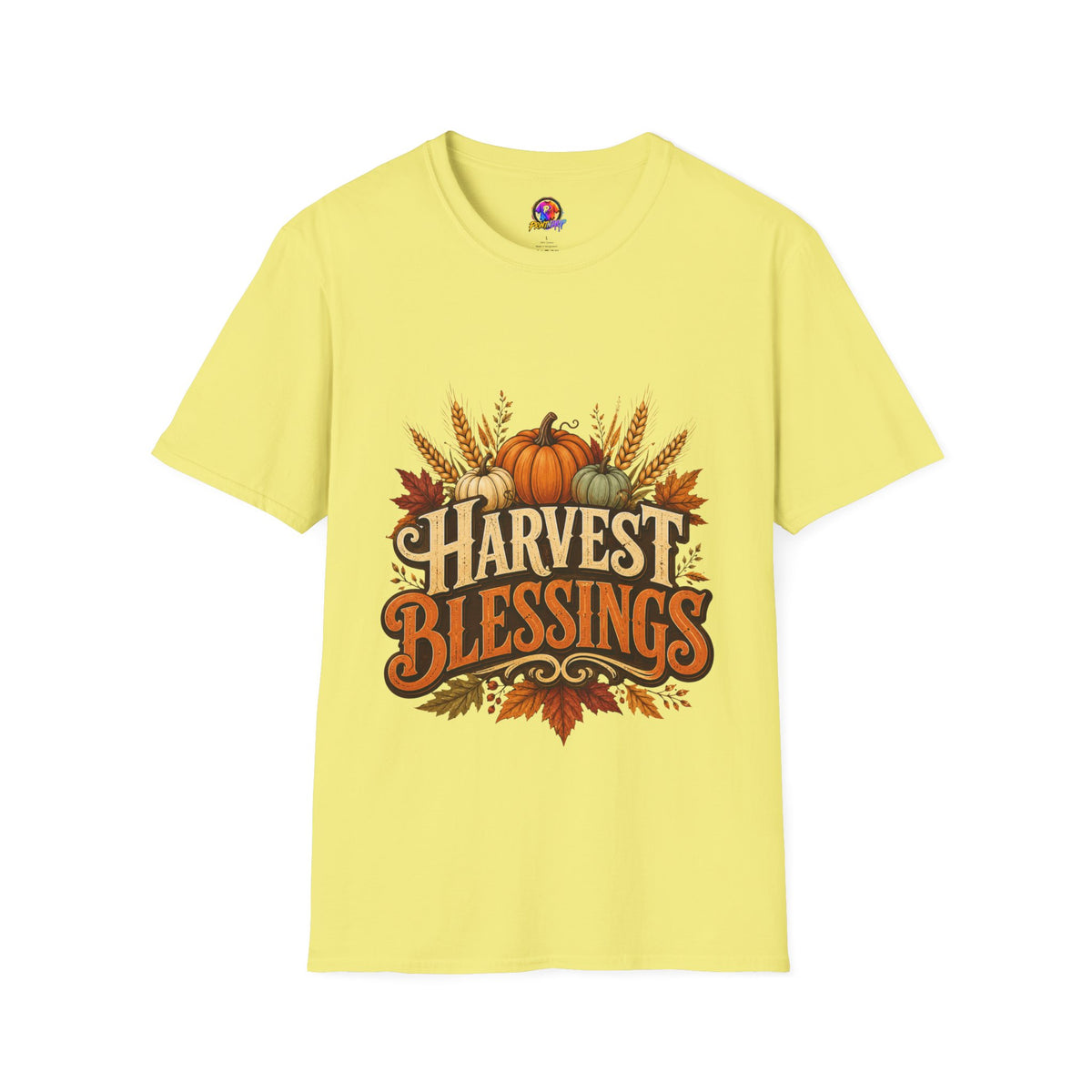 Thanksgiving T-Shirt Harvest Blessings T-Shirt — Fall Pumpkin & Wheat Autumn Tee