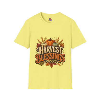 Harvest Blessings T-Shirt — Fall Pumpkin & Wheat Autumn Tee