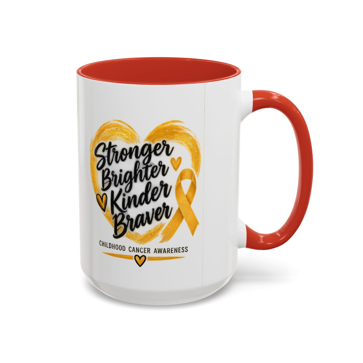 Childhood Cancer Awareness Accent Coffee Mug — "Stronger Brighter Kinder Braver"
