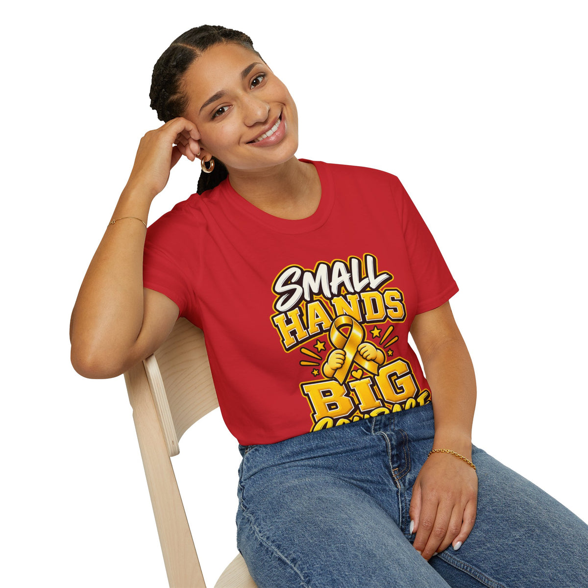 Children's Cancer Awareness T-Shirt — "Small Hands Big Courage" Yellow Ribbon