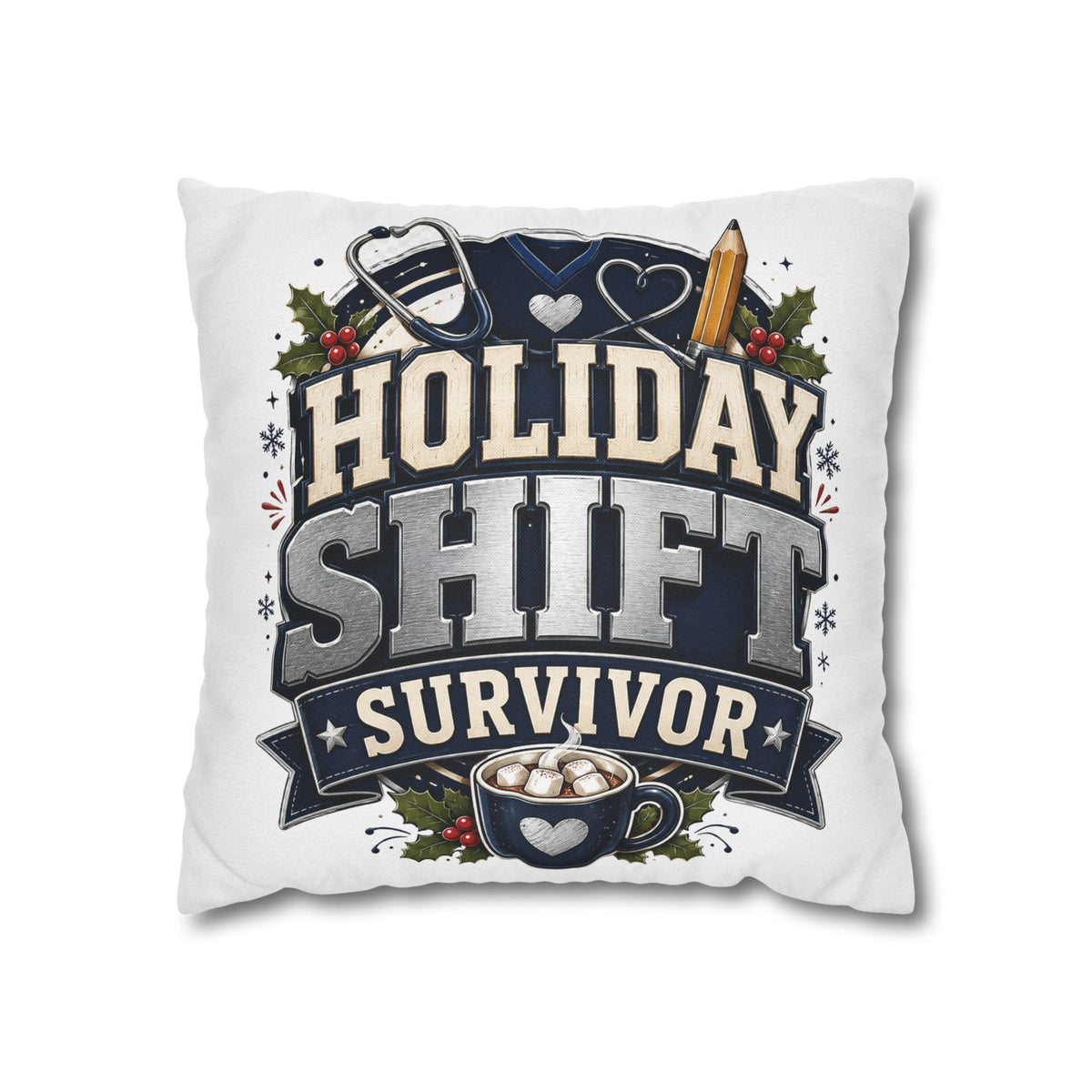 Holiday Shift Survivor Pillowcase Modern Day Christmas  — Nurse & Healthcare Worker Christmas Gift