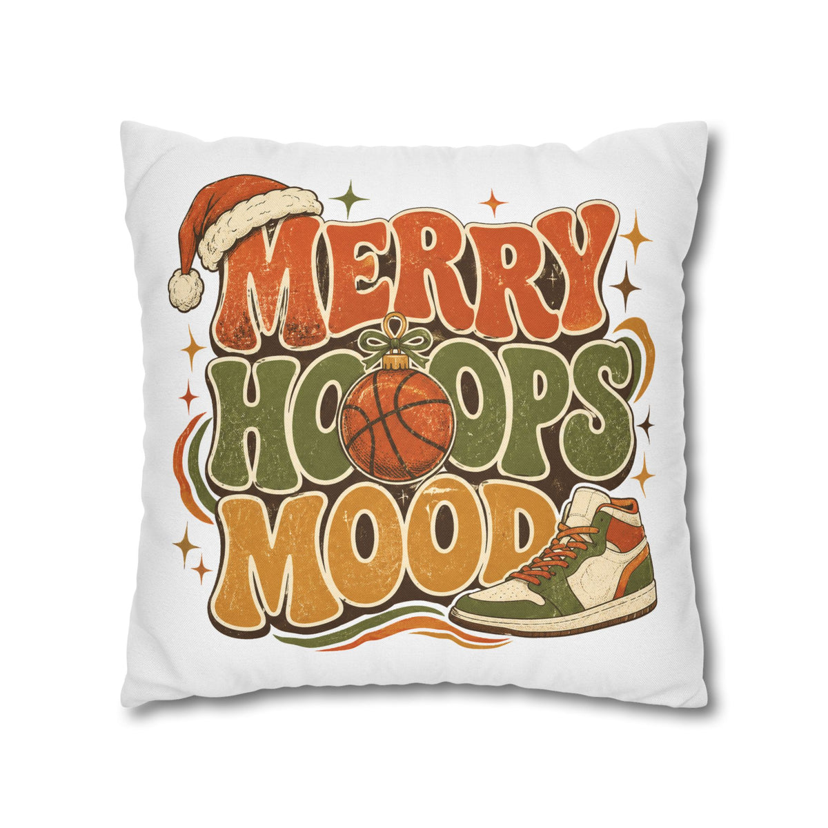 Merry Hoops Mood Holiday Pillowcase Modern Day Christmas  — Basketball Christmas Decorative Throw Pillowcase