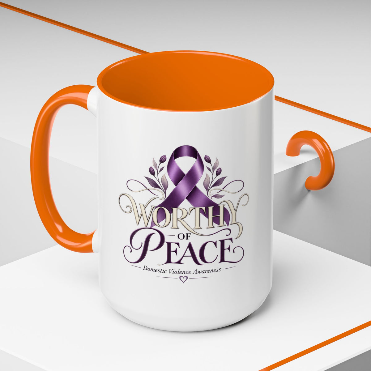Worth of Peace Accent Coffee Mug — Domestic Violence Awareness Ribbon (11/15oz)