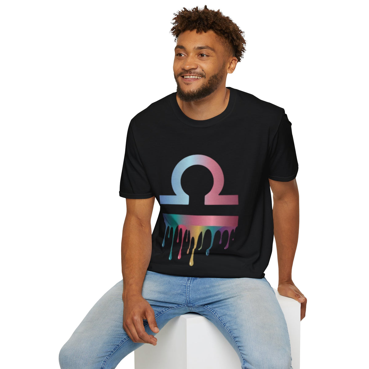 Omega Symbol T-Shirt — Pastel Gradient Drip Design