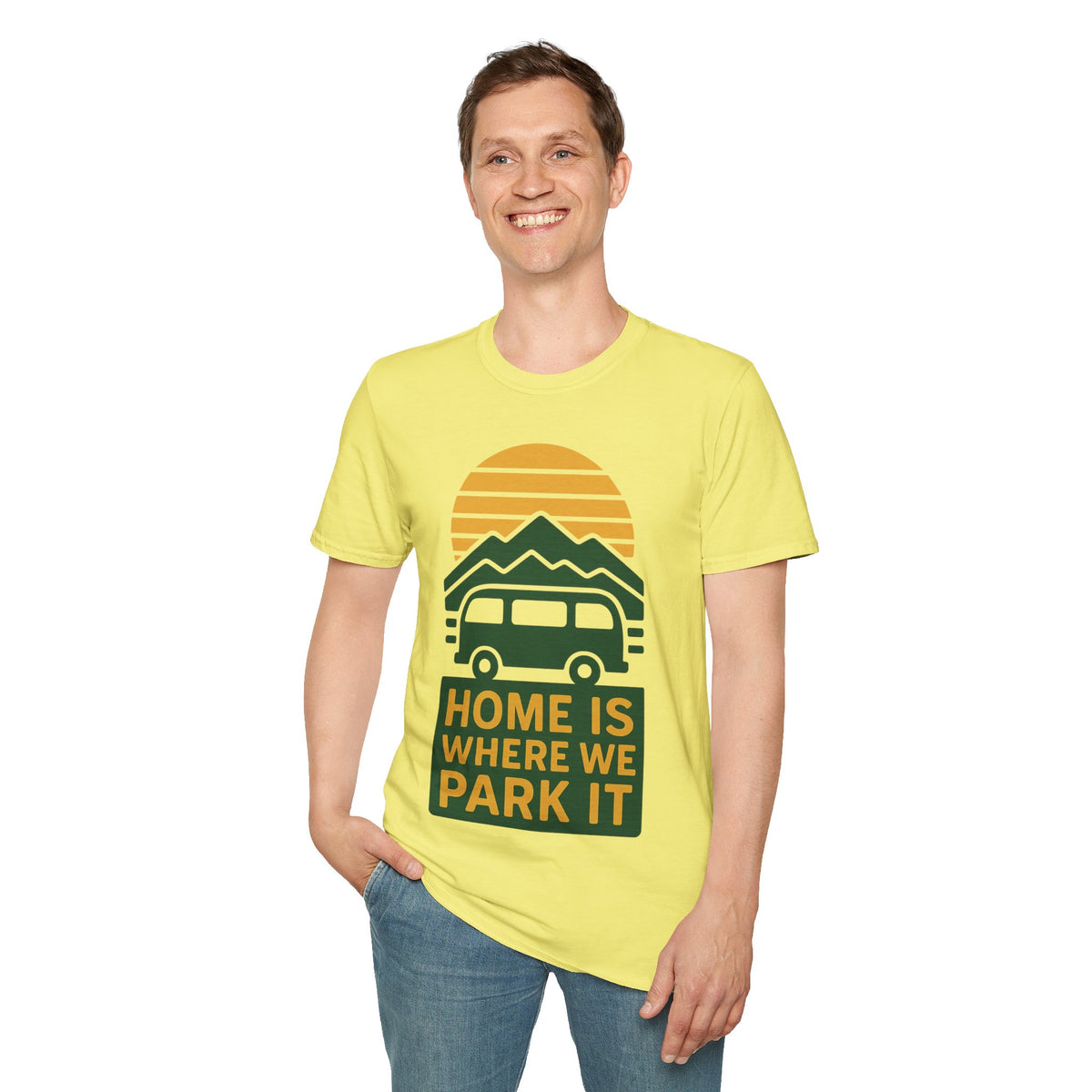 Camping T-Shirt — "Home Is Where We Park It" Retro Mountain Sunset Tee - Trending Now - September 2026