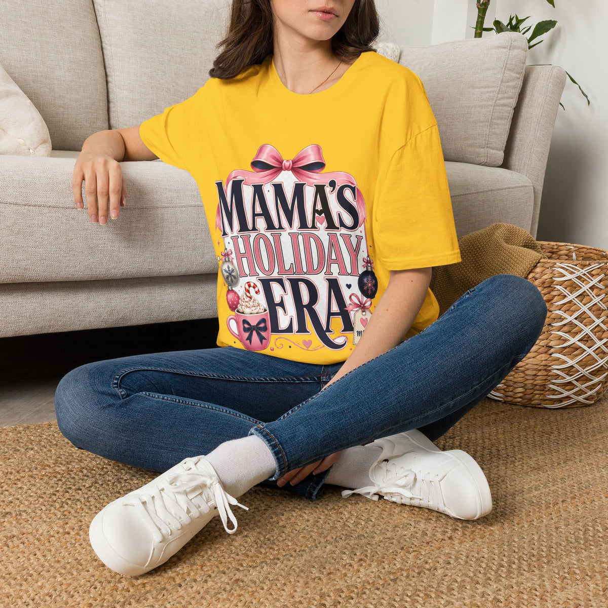 Mama's Holiday Era T-Shirt — Festive Pink Bow Christmas Tee for Moms