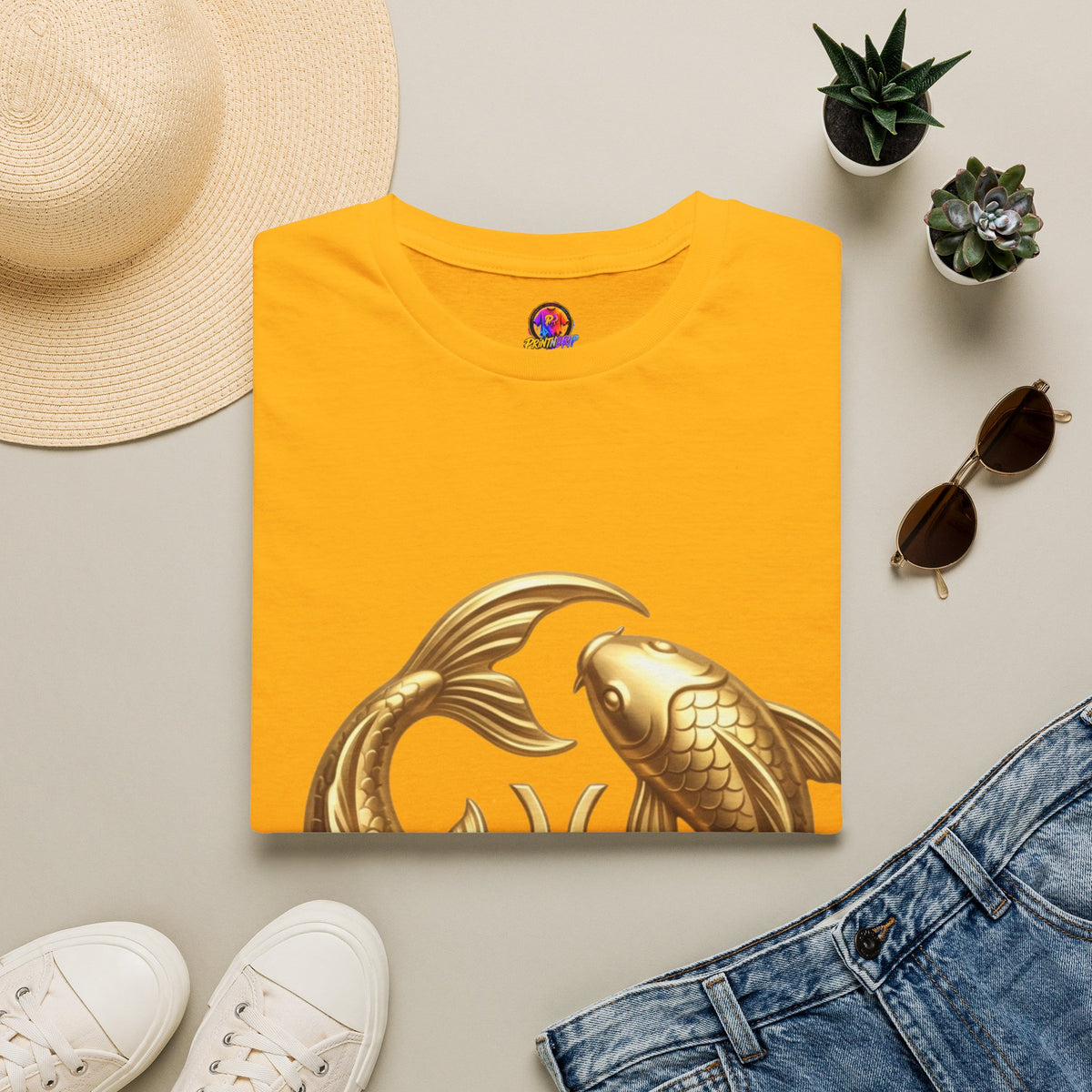 Pisces Gold Fish T-Shirt — Zodiac Symbol Astrology Tee