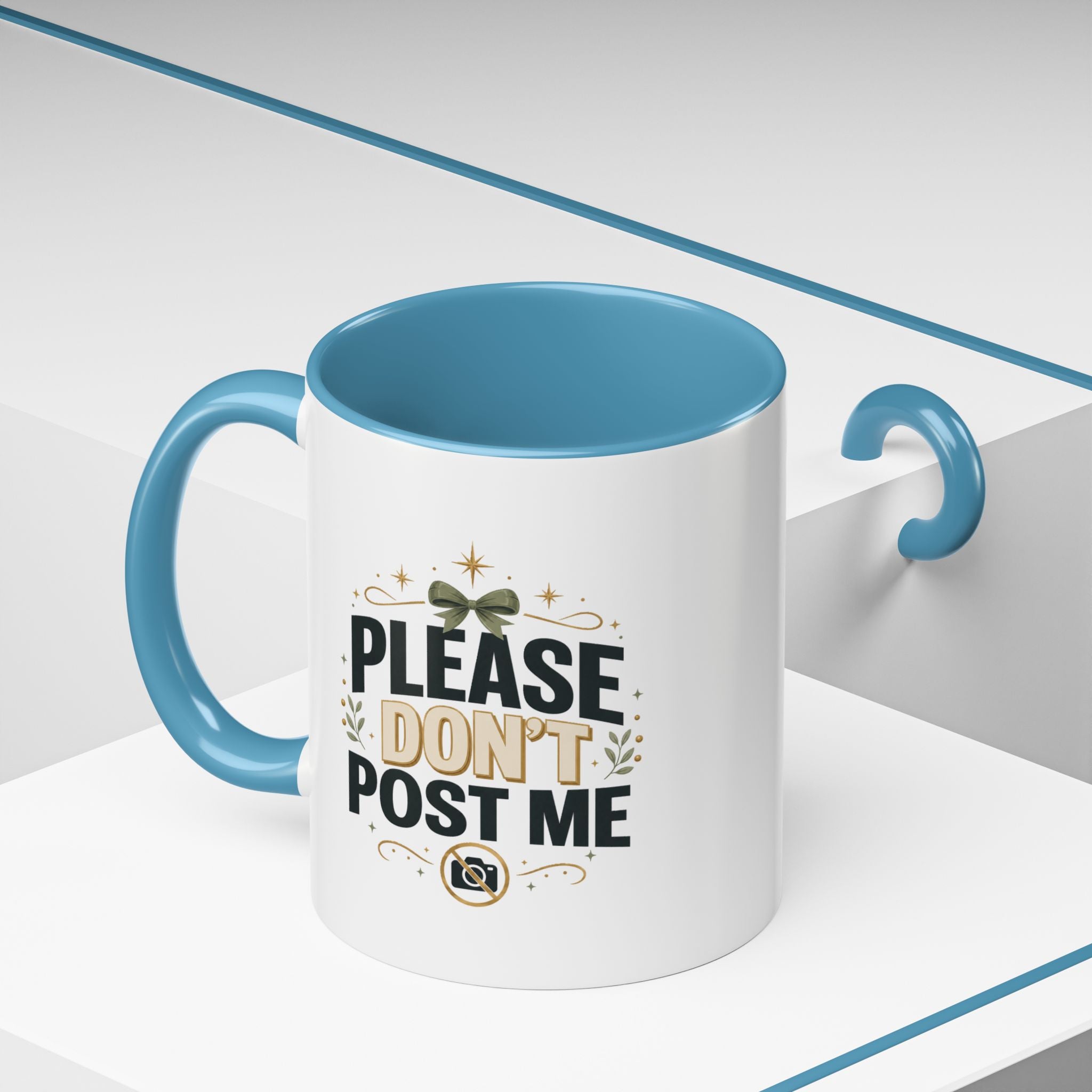 Christmas Please Don't Post Me Accent Coffee Mug — Funny Privacy Camera Gift