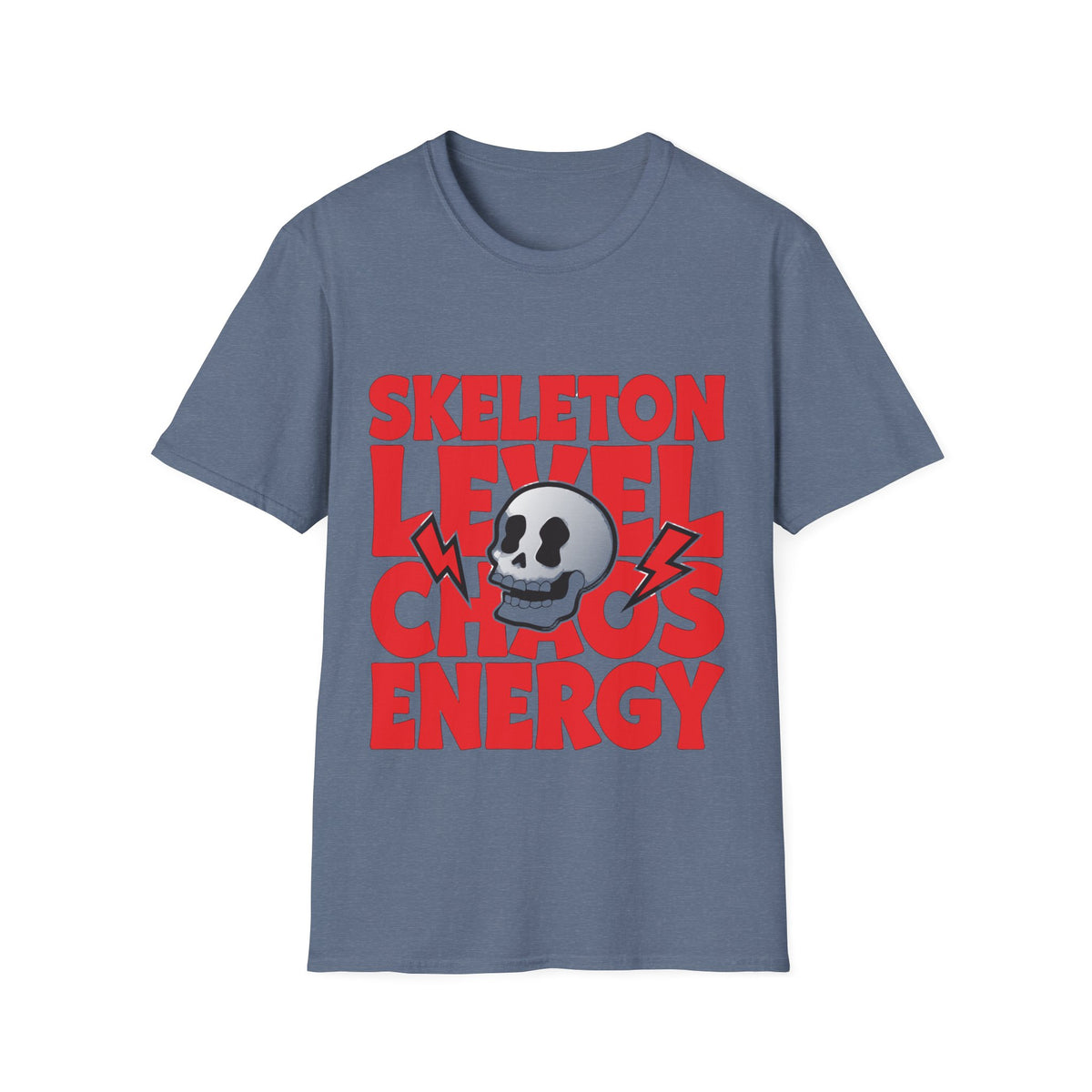 Skeleton Level Chaos Energy Red Block Tee - Bold Skull Lightning Graphic T-Shirt - Trending Now - September 2026