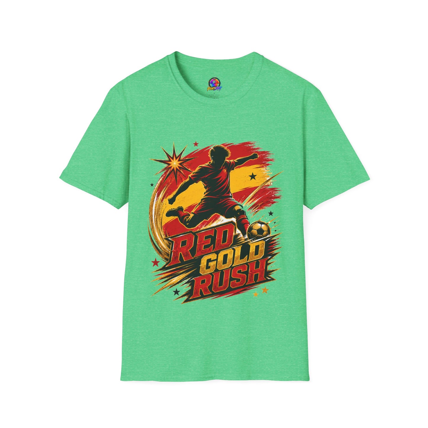 Spain Red & Gold Rush Soccer T-Shirt — Retro Soccer Player Graphic