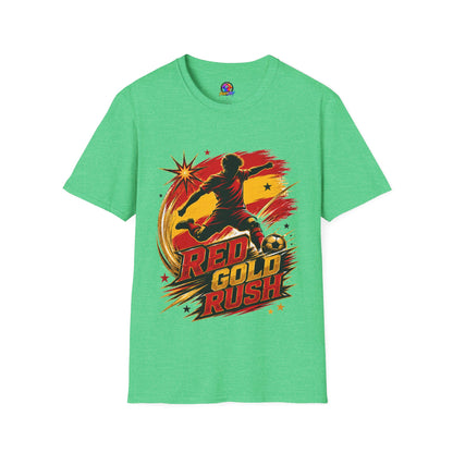 Spain Red & Gold Rush Soccer T-Shirt — Retro Soccer Player Graphic
