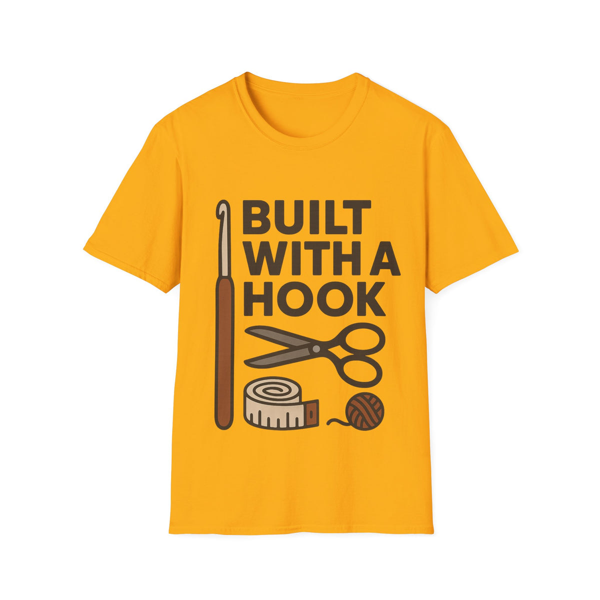"Built With A Hook" Funny Crochet Graphic Tee - Minimalist Yarn Maker Crafting White T-Shirt - Trending Now - September 2026