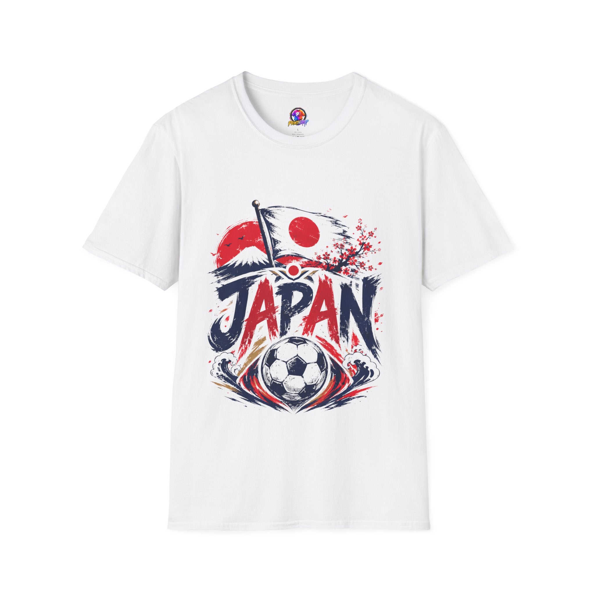 Japan Soccer T-Shirt — Japanese Flag & Cherry Blossom Football Graphic