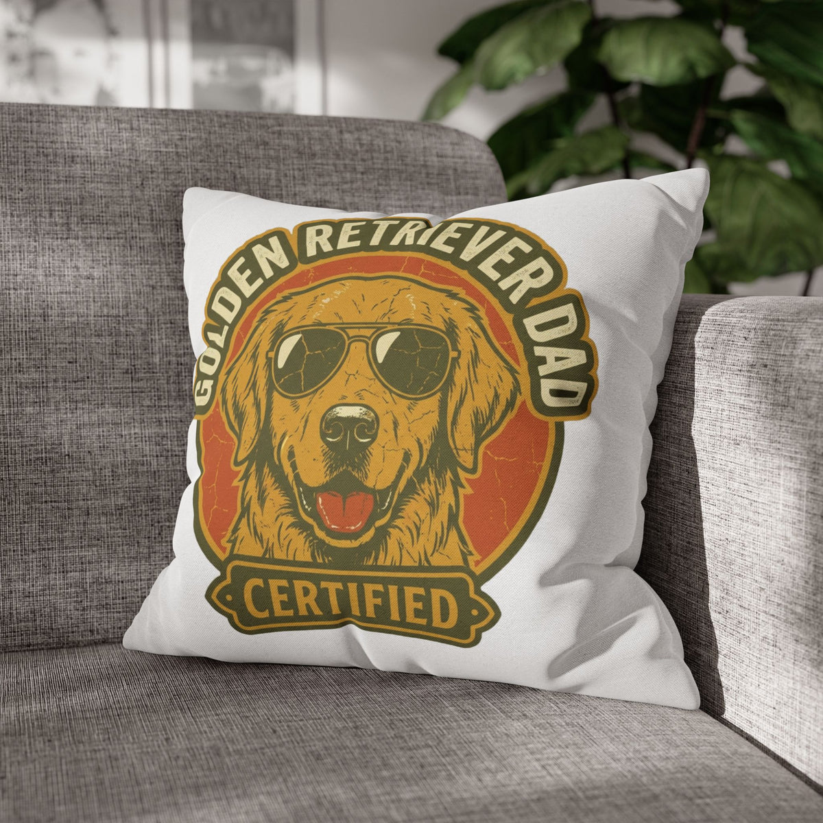 Funny Golden Retriever Dad Pillowcase — "Certified" Dog Lover Throw Pillow Cover