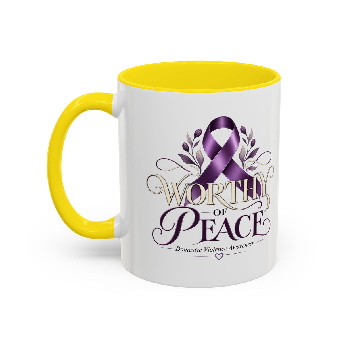 Worth of Peace Accent Coffee Mug — Domestic Violence Awareness Ribbon (11/15oz)