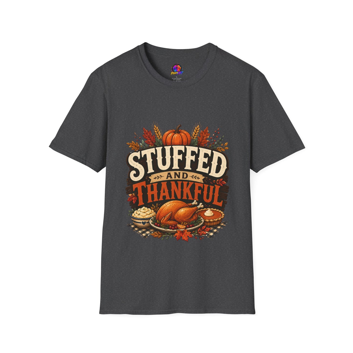Stuffed and Thankful T-Shirt — Thanksgiving Pumpkin Fall Graphic Tee