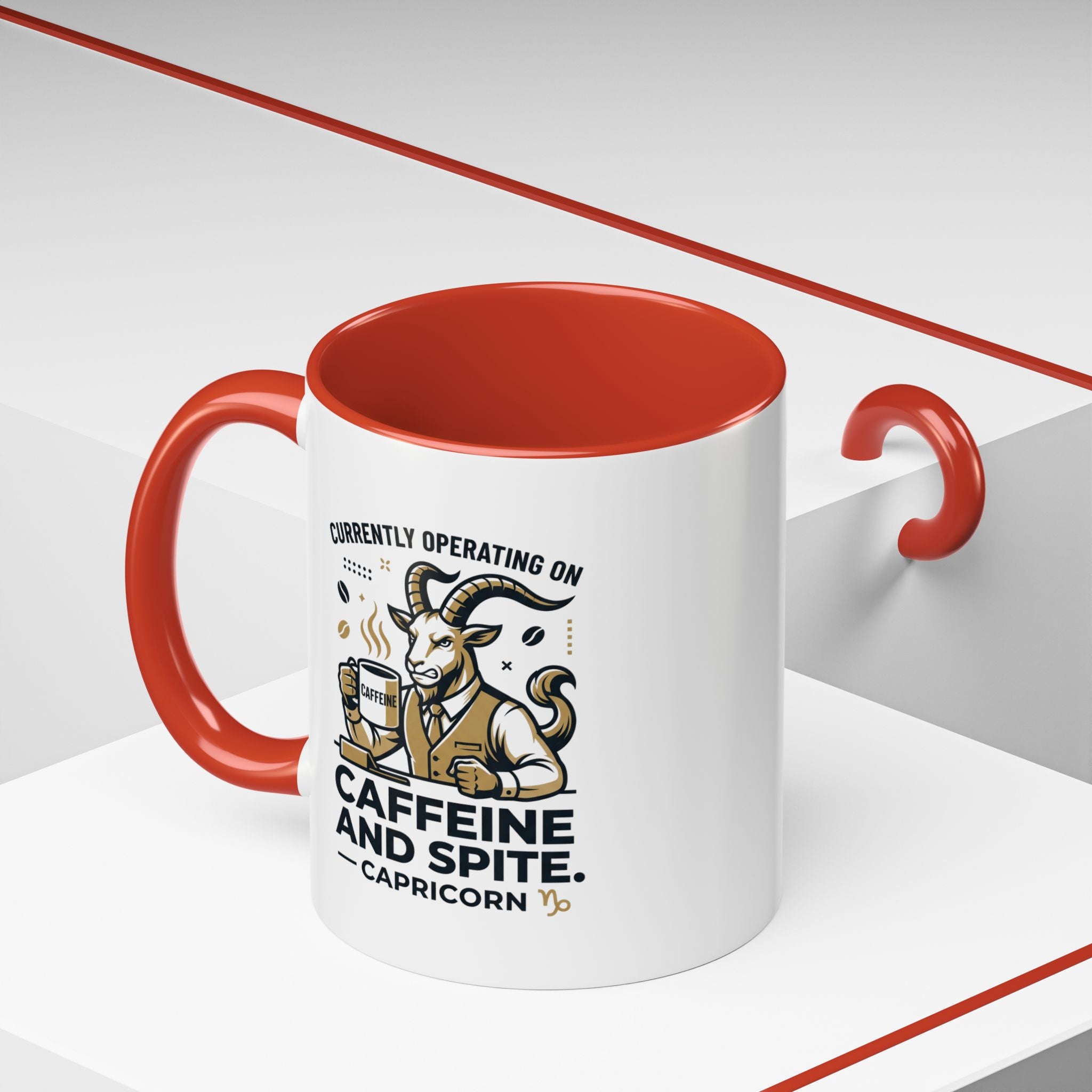Capricorn Coffee Mug — “Currently Operating on Caffeine and Spite” Accent Mug (11/15oz)