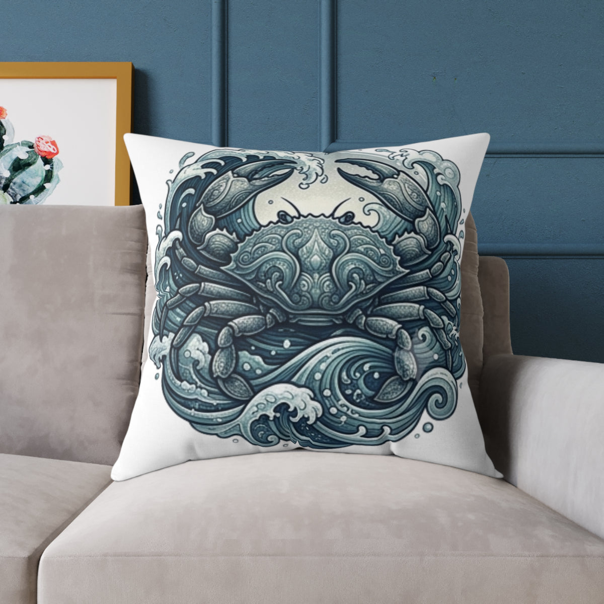 Cancer Zodiac Crab Ocean Art Pillow — Nautical Decorative Throw Pillow