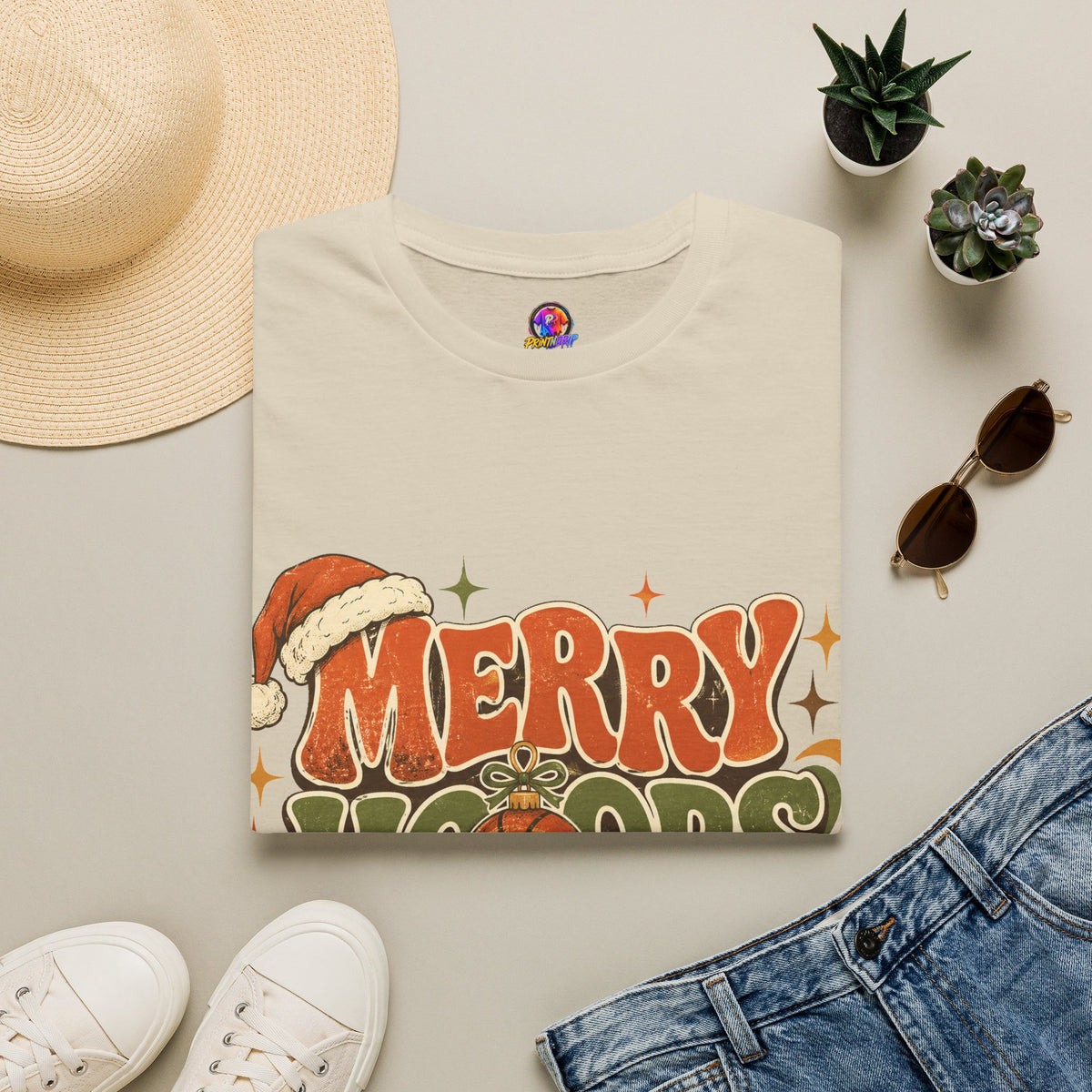 Merry Hoops Mood T-Shirt — Retro Holiday Basketball Christmas Tee