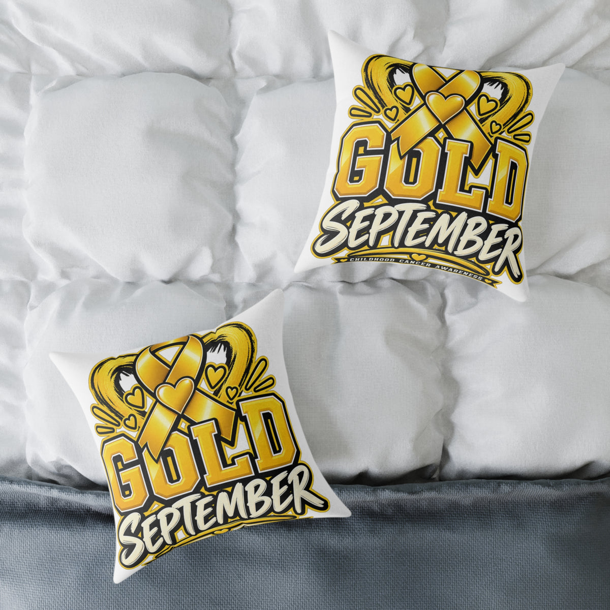 Gold September Pillow — Childhood Cancer Awareness Decorative Throw Pillow