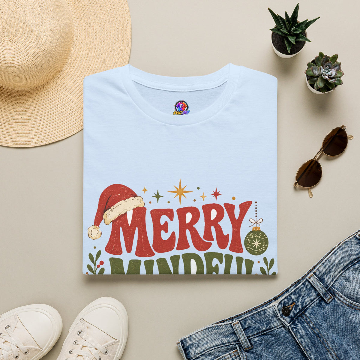 Merry Mindful Mood T-Shirt — Cozy Holiday Christmas Graphic Tee
