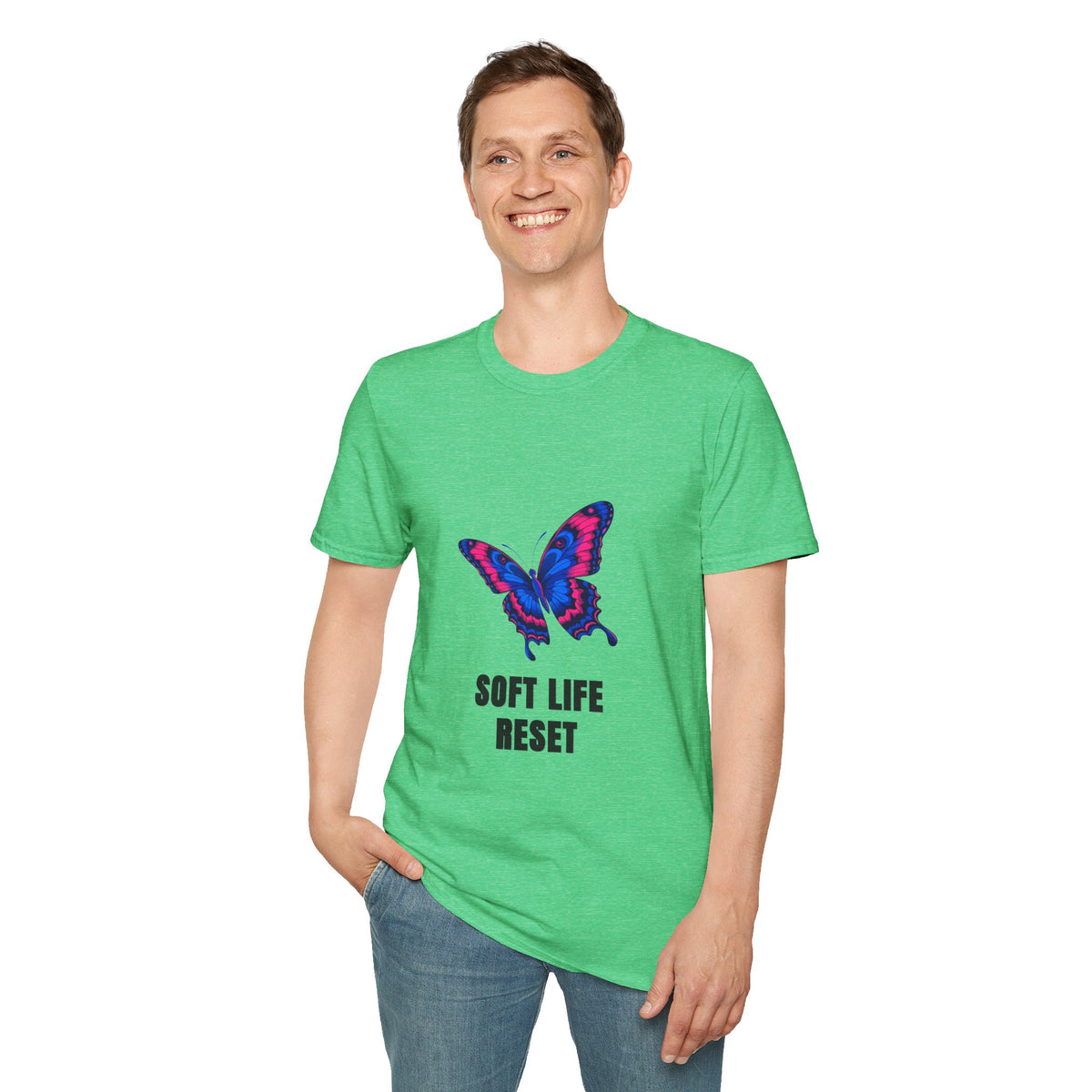 Butterfly 'Soft Life Reset' T-Shirt — Vibrant Pink & Blue Graphic Tee - Trending Now - August 2026